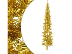 vidaXL Künstlicher Halb-Weihnachtsbaum mit Ständer Schlank Gold 240 cm