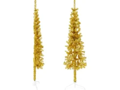 vidaXL Künstlicher Halb-Weihnachtsbaum mit Ständer Schlank Gold 150 cm