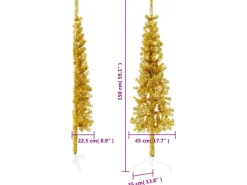vidaXL Künstlicher Halb-Weihnachtsbaum mit Ständer Schlank Gold 150 cm