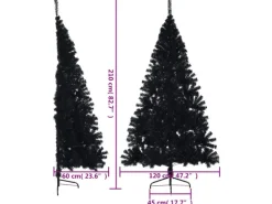 vidaXL Künstlicher Halb-Weihnachtsbaum mit Ständer Schwarz 210 cm PVC
