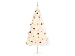 vidaXL Künstlicher Weihnachtsbaum mit Kugeln und LEDs Weiß 180 cm