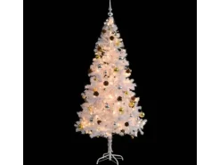 vidaXL Künstlicher Weihnachtsbaum mit Kugeln und LEDs Weiß 180 cm