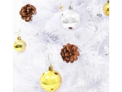 vidaXL Künstlicher Weihnachtsbaum mit Kugeln und LEDs Weiß 180 cm