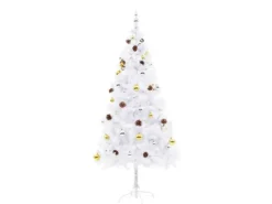 vidaXL Künstlicher Weihnachtsbaum mit Kugeln und LEDs Weiß 180 cm