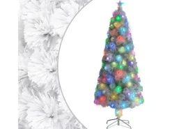 vidaXL Künstlicher Weihnachtsbaum mit LED Weiß 240 cm Glasfaser