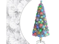 vidaXL Künstlicher Weihnachtsbaum mit LED Weiß 210 cm Glasfaser
