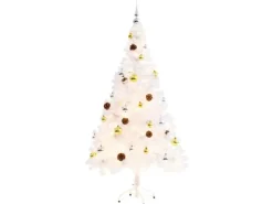 vidaXL Künstlicher Weihnachtsbaum mit Kugeln und LEDs Weiß 150 cm