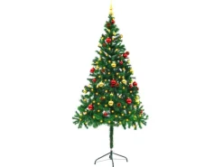 vidaXL Künstlicher Weihnachtsbaum mit Kugeln und LEDs Grün 180 cm