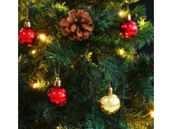 vidaXL Künstlicher Weihnachtsbaum mit Kugeln und LEDs Grün 180 cm