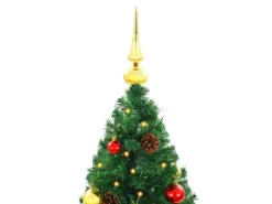vidaXL Künstlicher Weihnachtsbaum mit Kugeln und LEDs Grün 180 cm