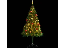 vidaXL Künstlicher Weihnachtsbaum mit Kugeln und LEDs Grün 180 cm