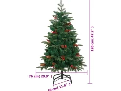 vidaXL Künstlicher Weihnachtsbaum Klappbar mit Zapfen Beeren 120 cm