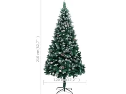 vidaXL Künstlicher Weihnachtsbaum mit Zapfen und Schnee 210 cm