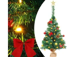 vidaXL Künstlicher Weihnachtsbaum mit Kugeln und LEDs Grün 64 cm