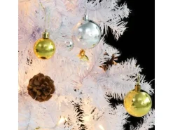 vidaXL Künstlicher Weihnachtsbaum mit Kugeln und LEDs Weiß 210 cm