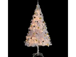 vidaXL Künstlicher Weihnachtsbaum mit Kugeln und LEDs Weiß 210 cm
