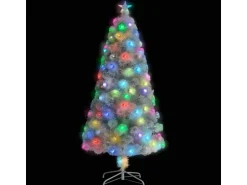 vidaXL Künstlicher Weihnachtsbaum mit LED Weiß 120 cm Glasfaser