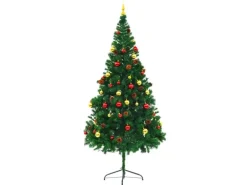 vidaXL Künstlicher Weihnachtsbaum mit Kugeln und LEDs Grün 210 cm