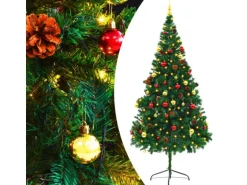 vidaXL Künstlicher Weihnachtsbaum mit Kugeln und LEDs Grün 210 cm