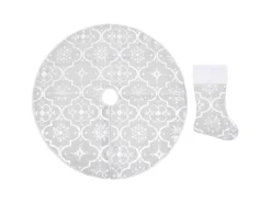 vidaXL Luxus-Weihnachtsbaumdecke mit Socke Weiß 122 cm Stoff