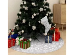 vidaXL Luxus-Weihnachtsbaumdecke mit Socke Weiß 150 cm Stoff