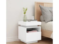 vidaXL Nachttisch mit LED-Leuchten Weiß 40x39x48,5 cm