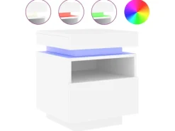 vidaXL Nachttisch mit LED-Leuchten Weiß 40x39x48,5 cm