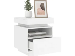 vidaXL Nachttisch mit LED-Leuchten Weiß 40x39x48,5 cm
