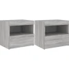 vidaXL Nachttische mit LED-Leuchten 2 Stk Grau Sonoma 50x40x45 cm