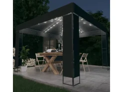 vidaXL Pavillon mit Doppeldach & LED-Lichterkette 3x3 m Anthrazit
