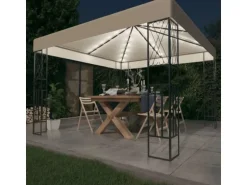 vidaXL Pavillon mit LED-Lichterkette 3x3 m Creme Stoff
