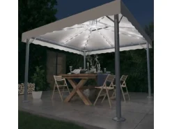 vidaXL Pavillon mit LED-Lichterkette 300x300 cm CremeWeiß Aluminium