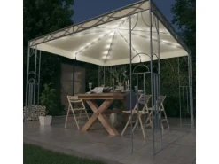 vidaXL Pavillon mit LED-Lichterkette 300x300 cm CremeWeiß