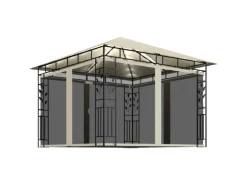 vidaXL Pavillon mit Moskitonetz & LED-Lichterkette 3x3x2,73m CremeWeiß