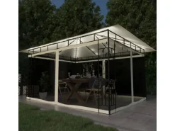 vidaXL Pavillon mit Moskitonetz & LED-Lichterkette 4x3x2,73m CremeWeiß