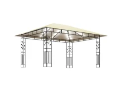 vidaXL Pavillon mit Moskitonetz & LED-Lichterkette 4x3x2,73m CremeWeiß