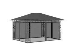vidaXL Pavillon mit Moskitonetz & LED-Lichterkette 4x3x2,73m Anthrazit