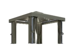 vidaXL Pavillon mit Vorhängen & LED-Lichterkette 3x3 m Taupe