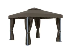 vidaXL Pavillon mit Vorhängen & LED-Lichterkette 3x3 m Taupe