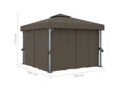vidaXL Pavillon mit Vorhängen & LED-Lichterkette 3x3 m Taupe