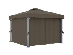 vidaXL Pavillon mit Vorhängen & LED-Lichterkette 3x3 m Taupe