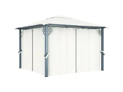 vidaXL Pavillon mit Vorhängen & LED-Lichterkette 300x300 cm Creme Alu
