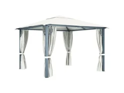 vidaXL Pavillon mit Vorhängen & LED-Lichterkette 300x300 cm Creme Alu