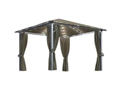 vidaXL Pavillon mit Vorhängen & LED-Lichterkette 300x300 cm Taupe Alu