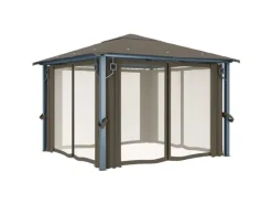 vidaXL Pavillon mit Vorhängen & LED-Lichterkette 300x300 cm Taupe Alu