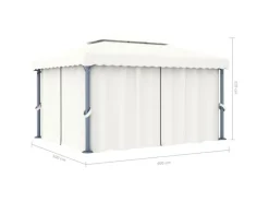 vidaXL Pavillon mit Vorhängen & LED-Lichterketten 4x3 m CremeWeiß