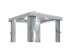 vidaXL Pavillon mit Vorhängen & LED-Lichterkette 3x3 m CremeWeiß
