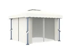 vidaXL Pavillon mit Vorhängen & LED-Lichterkette 3x3 m CremeWeiß