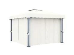 vidaXL Pavillon mit Vorhängen & LED-Lichterkette 3x3 m CremeWeiß