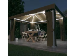 vidaXL Pavillon mit Vorhängen & LED-Lichterkette 4x3 m Taupe